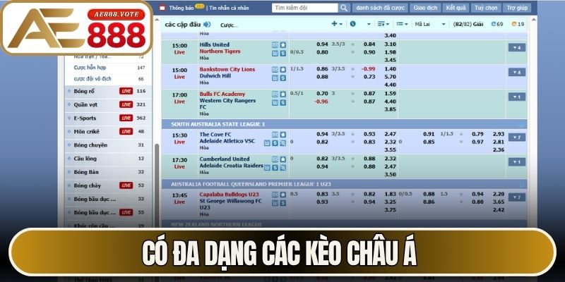 Có đa dạng các kèo Châu Á