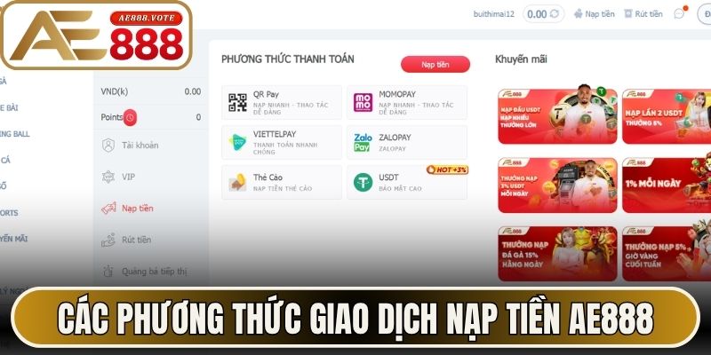 Các phương thức giao dịch nạp tiền AE888 cho hội viên mới
