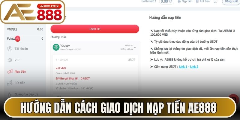 Hướng dẫn cách giao dịch nạp tiền AE888 đơn giản
